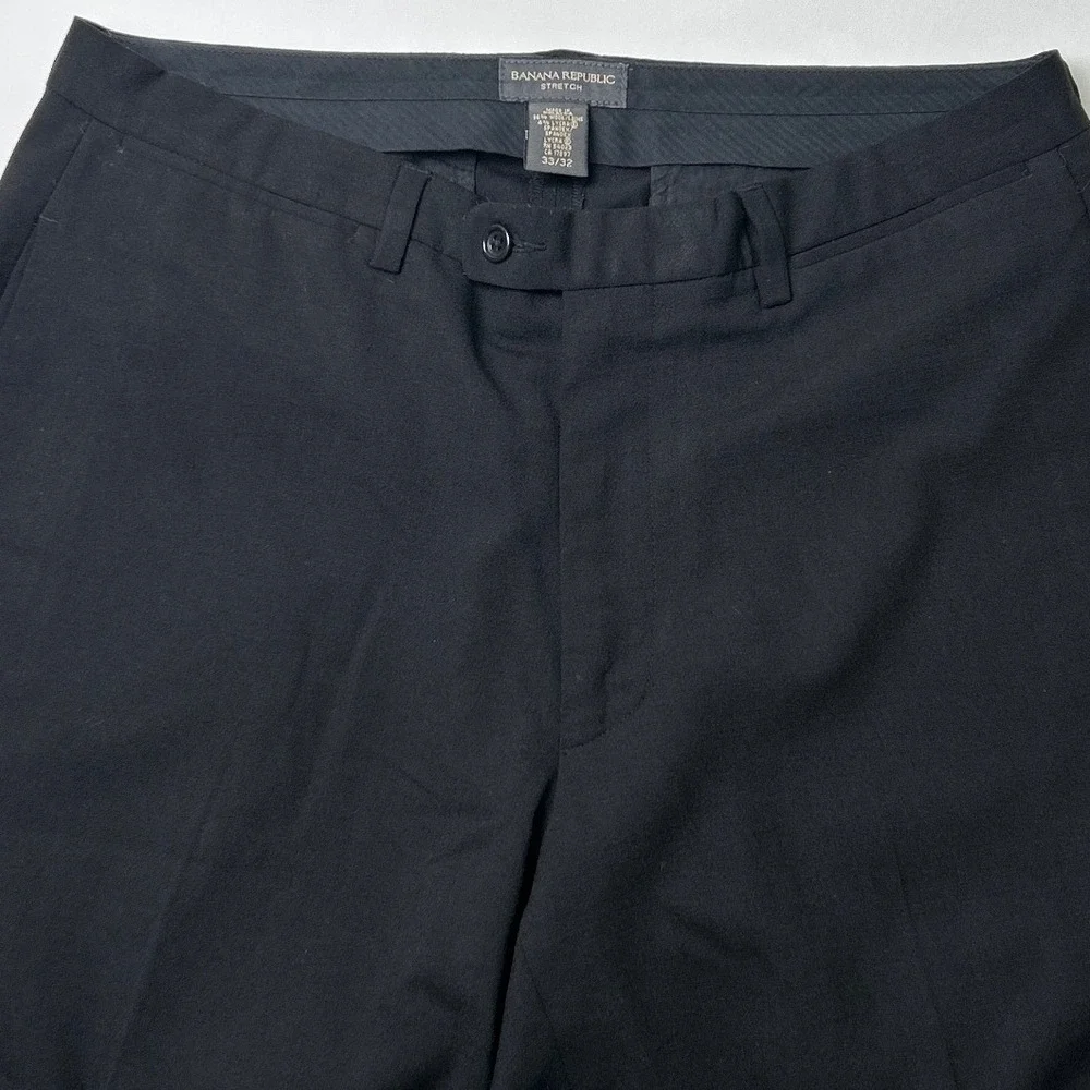Banana Republic Men Wool Blend Stretch Straight Leg Dress Pants Size 33x32 Black